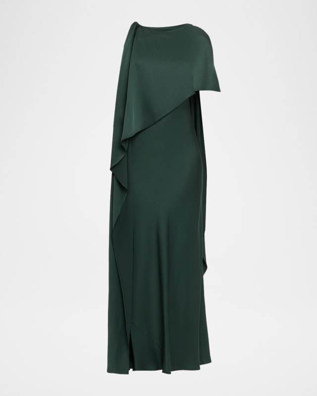 Izel High-Neck Column Cape Gown